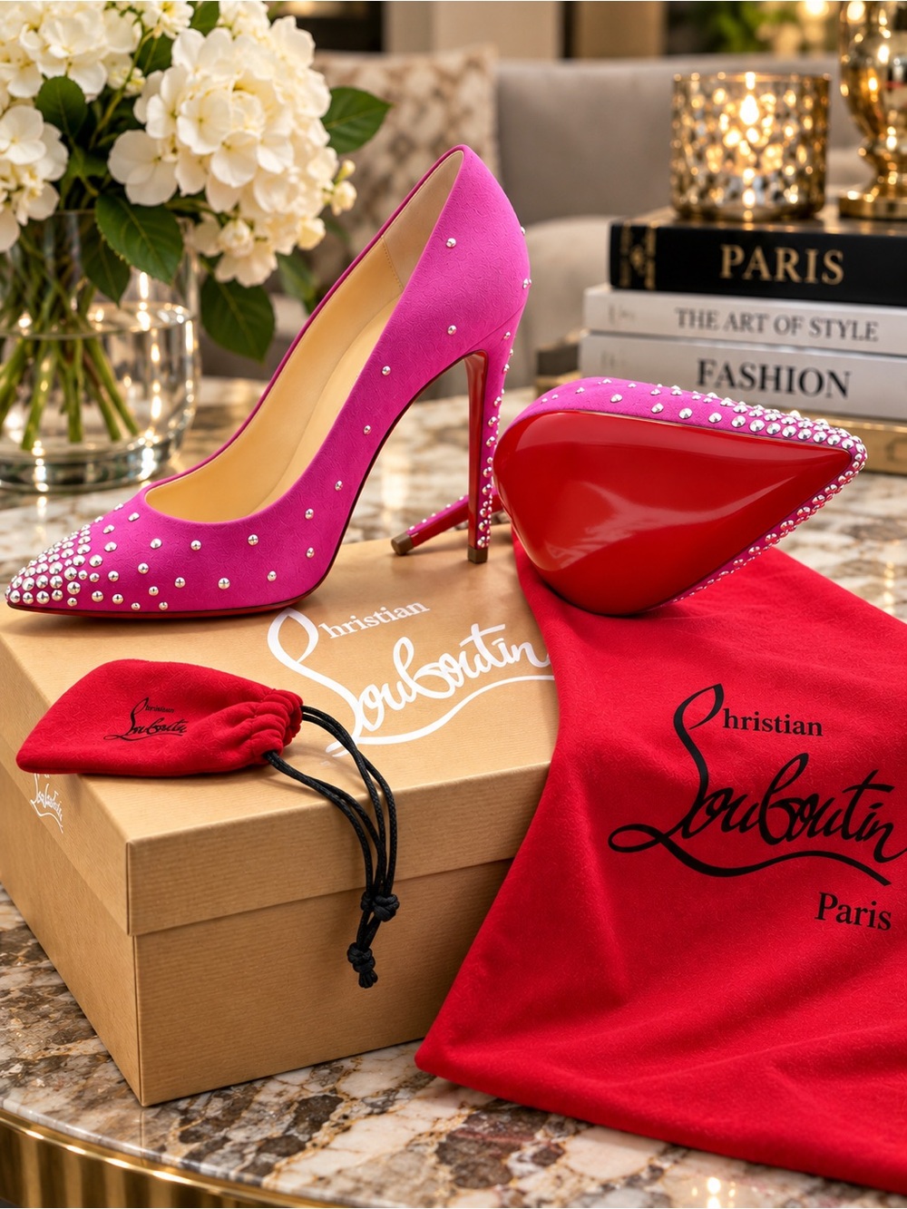 Christian Louboutin Fuchsia Crystal-Studded Stiletto Pumps